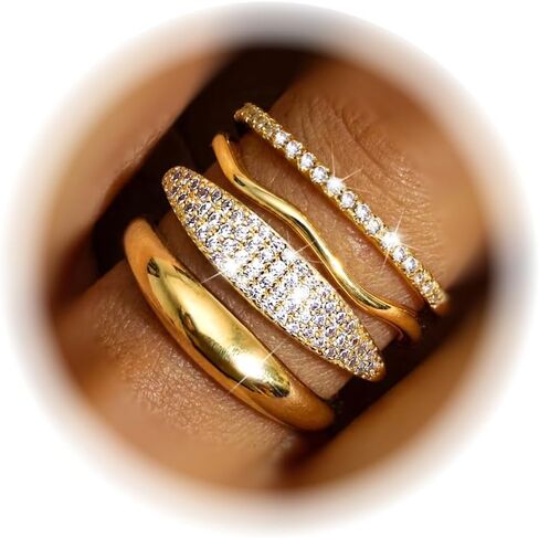 MILACOLATO 14K Gold Plated Stackable Rings for Women Non Tarnish - Dainty Half Cubic Zirconia Band Rings Thumb Rings Chunky Trendy Statement Stacking Rings Set Size 5-10 in Saudi Arabia