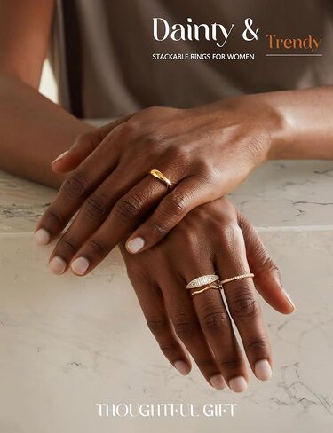 MILACOLATO 14K Gold Plated Stackable Rings for Women Non Tarnish - Dainty Half Cubic Zirconia Band Rings Thumb Rings Chunky Trendy Statement Stacking Rings Set Size 5-10 in Saudi Arabia