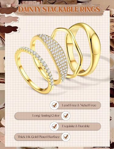MILACOLATO 14K Gold Plated Stackable Rings for Women Non Tarnish - Dainty Half Cubic Zirconia Band Rings Thumb Rings Chunky Trendy Statement Stacking Rings Set Size 5-10 in Saudi Arabia