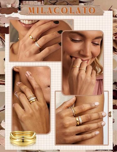 MILACOLATO 14K Gold Plated Stackable Rings for Women Non Tarnish - Dainty Half Cubic Zirconia Band Rings Thumb Rings Chunky Trendy Statement Stacking Rings Set Size 5-10 in Saudi Arabia