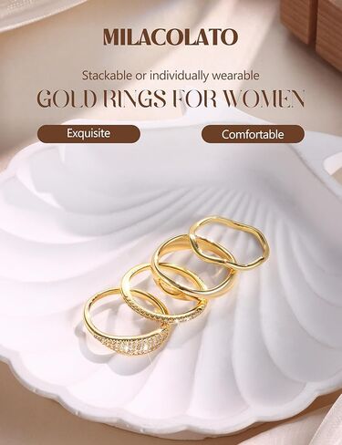 MILACOLATO 14K Gold Plated Stackable Rings for Women Non Tarnish - Dainty Half Cubic Zirconia Band Rings Thumb Rings Chunky Trendy Statement Stacking Rings Set Size 5-10 in Saudi Arabia