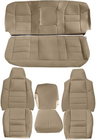 NLQR Front Driver & Passenger Side & Rear Bench Bottom & Top Back & Replacement Seat Covers Microfiber Leather Tan fit for Ford F250 F350 F450 F550 Lariat 2002-2007 in Saudi Arabia