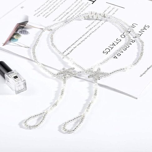 Ursumy Boho Beach Barefoot Sandals Beaded Foot Chain Starfish Anklets Ring Jewelry Wedding Ankle Bracelets for Women 2Pcs in Saudi Arabia