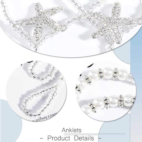 Ursumy Boho Beach Barefoot Sandals Beaded Foot Chain Starfish Anklets Ring Jewelry Wedding Ankle Bracelets for Women 2Pcs in Saudi Arabia