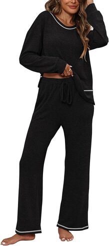 طقم بيجامة نسائي لطيف بأكمام طويلة من قطعتين من ZMJ، ملابس نوم خريفية كاجوال مع جيوب in Kuwait