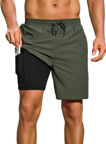 شورت سباحة للرجال مع بطانة مضغوطة قابلة للتنفس مقاس 7 بوصات مع جيب بسحاب سريع الجفاف للرجال in Kuwait