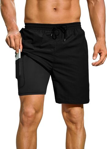 Men Swim Trunks with Compression 7" Breathable Liner with Zipper Pocket Quick Dry Board Shorts for Men in Saudi Arabia