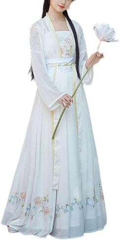 Women's Flower Embroidery Hanfu Flowy Wide Sleeve Duijin Qiyao Ruqun Dress Ancient Chinese Clothing Classical Dance Wear in Saudi Arabia