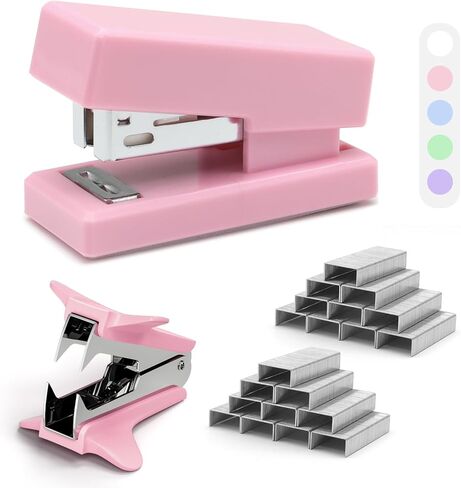 دباسة صغيرة وردية مع دبابيس، مجموعة لوازم مكتبية محمولة مع دباسة صغيرة ومزيل دبابيس و2000 دبوس، دباسة صغيرة لطيفة للمكتب والمدرسة والمكتب وأساسيات المكتب المنزلي in Kuwait