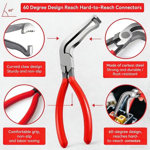 Automotive Electrical Disconnect Pliers Kit 5pc Fuel Line Tool Set Hose Clamp 60° Angled Connector Separator Trim Clip Removal Tools Plug Release & Wire Terminal Remover for Auto Repair in Saudi Arabia