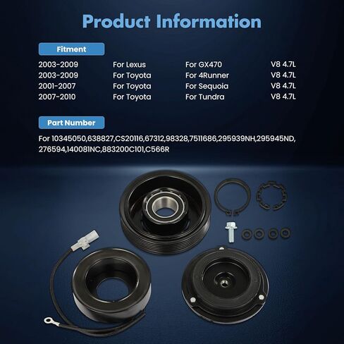 ECCPP AC Clutch مناسب لـ Lexus GX470 4.7L 2003-2009 قابض ضاغط التيار المتردد للتبريد السريع in Kuwait
