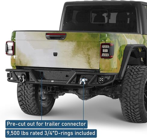 مجموعة المصد الأمامي والخلفي من Hooke Road Gladiator لسيارة Jeep Gladiator JT 2020-2026، مصدات فولاذية للطرق الوعرة مع واقي شبكي كامل الفرشاة، لوحة ونش، مصابيح LED، حلقات على شكل حرف D in Kuwait