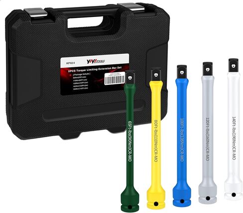 YIYITOOLS 10Pcs 1/2" Drive Torque Limiting Extension Bar Set, 8" Long Torque Sticks (65-150 Ft-Lbs), Impact Socket Extensions with Storage Case, Color-Coded, CR-MO for Lug Nuts, Tire Repair in Saudi Arabia