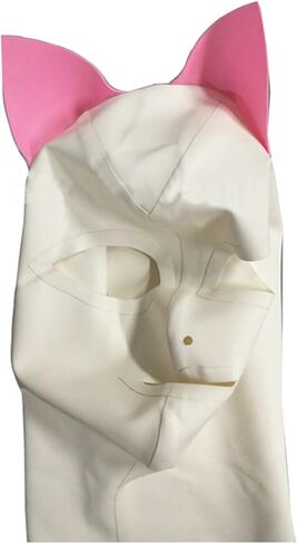 ABWL White Latex Mask with Cat Ears,Handmade Rubber Hooded Masks for Latex Club Wear in Saudi Arabia
