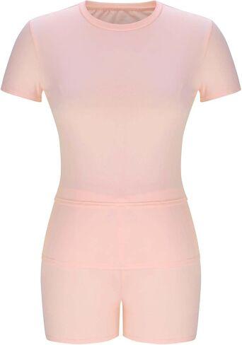Womens 2 Piece Lounge Set Casual Summer Workout Set Comfy Soft Pajamas Set Short Sleeve Crop Top Shorts Matching Set in Saudi Arabia