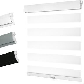 Boolegon No Drill No tools Zebra Shades, Filtering zebra blinds, Dual Layer Cordless Zebra Blinds, Privacy Protection window blinds, Light control window shades, Easy to install , Grey, 34.5"W x 64"H in Kuwait