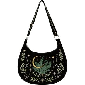Crescent Shoulder Bags for Women – Cute Gothic Hobo Tote Handbag with Moon & Star Embroidery, Crossbody Purses in Kuwait