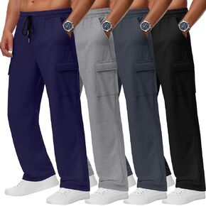 4 Pack Men's Cargo Sweatpants Straight Leg Open Bottom Baggy Joggers Pockets Drawstring Lightweight Lounge Pants in Saudi Arabia