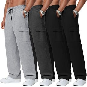 4 Pack Men's Big and Tall Lightweight Cargo Sweatpants Baggy Wide Leg Pants Open Bottom Joggers with Pockets in Saudi Arabia