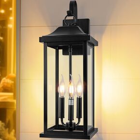 2-Pack 23" Extra Large Outdoor Wall Lights Candelabra 3-Light, IP65 Waterproof Exterior Lights with Clear Glass Front Porch Lanterns Outdoor Wall Sconce Lighting Outside Coach Lights, E12 in Kuwait