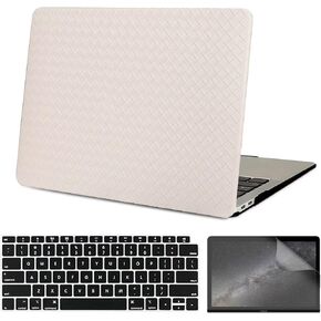 متوافق مع حافظة MacBook Air 13 بوصة 2022-2025 مع معرف اللمس، (رقم الموديل A2681 A3113)، حافظة صلبة بنمط كلاسيكي مجدول ناعم مع غطاء لوحة مفاتيح وواقي شاشة، أبيض. in Kuwait