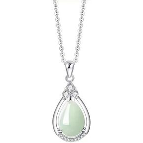 14K Gold Real Natural Jade Teardrop Necklace, Traditional Chinese Style Pendant, Elegant Jade Jewelry Gift forHer Blessing in Saudi Arabia