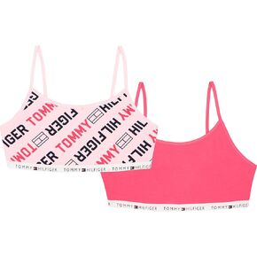 Tommy Hilfiger Girls' Crop Sports Bra (Pack of 2), Racerback Straps & Soft Elastic Waistband, Cotton & Spandex, White Blush in Kuwait
