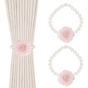 OCIOLI 2 حزمة من ستائر ستائر مغناطيسية لؤلؤية مع ستائر زخرفية مصنوعة يدويًا على شكل زهرة، أربطة ستائر مغناطيسية للستائر (2، وردي) in Kuwait