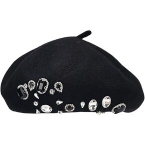 yolrdiw Elegant French Beret for Women Shiny Rhinestone Wool Hat Wedding Party in Kuwait