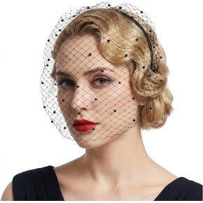 cobee Black Mesh Veil Headband 1920s, Headpiece Birdcage Veil, black vintage pearl Bridal Wedding Tea Party Fascinator for Women in Saudi Arabia