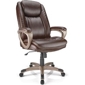 Realspace® Tresswell Bonded Leather High-Back Chair, Brown/Champagne in Kuwait