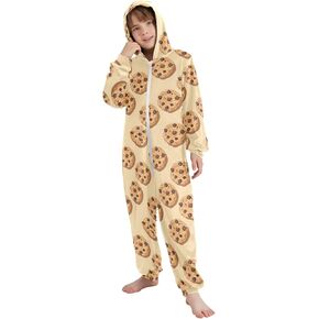 Chocolate Chip Cookies Food Unisex Onesie Pajamas One Piece Pajamas Hooded Sleepwear Jumpsuit in Saudi Arabia