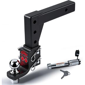 TOPTOW AdjustableTrailer Hitch Ball Mount with 2-inch Hitch Ball, 5/8 inch Hitch Lock, 10 inch Drop Max, Fits 2 inch Hitch Receiver, Matte Black in Kuwait