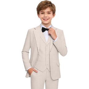 بدلات الأولاد من الكتان 3 قطع بدلة صيفية من الكتان للأطفال على الشاطئ لحفلات الزفاف للأولاد بدلة نحيفة خفيفة الوزن in Kuwait