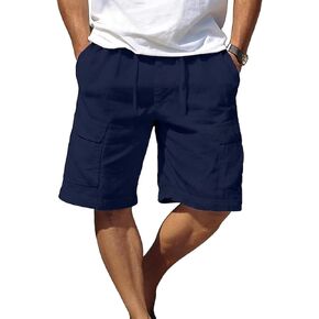 Mens Linen Cargo Shorts with Pocket Elastic Waist Drawstring Summer Casual Athletic Work Short Pants Trendy Beach Pant in Kuwait