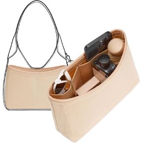 Brooklyn 28 Bag Insert Organizer, Premium Felt Purse Organizer Insert for Coach Brooklyn Shoulder Bag 28, Leather edge Lightweight 4 Compartments Tote Handbag Diveider with Zipper Pocket, Brown in Kuwait