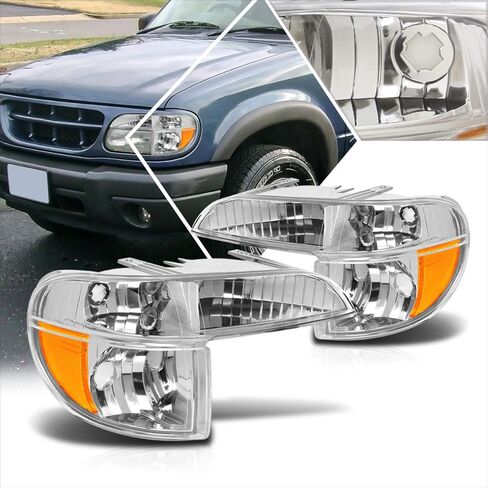Chrome Housing Front Bumper Lights+Amber Corner Signal Lamps Compatible with 95-01 Ford Explorer/97 Mercury Mountaineer in Saudi Arabia