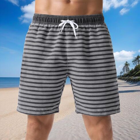 Men's Swim Trunk Striped Relaxed Fit Soft Washed Drawstring Board Shorts in Saudi Arabia