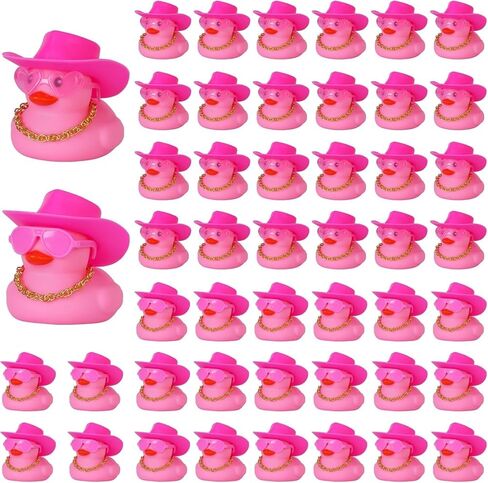 BOZILY 48pcs Pink Rubber Ducks for Cars, Funny Car Ornament Gifts with Accessories (Ducks, Hats, Sunglasses, Necklaces, Tapes),Safe Rubber Dashboard Decor for Office, Home, Party in Saudi Arabia