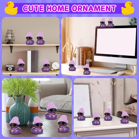 Purple Glitter Rubber Duck with Knit Hat, Black Sunglasses & Gold Necklace - Car Dashboard Decorations, Tiny Rubber Ducks for Stress Relief, DIY Assembly with Double-Sided Tape in Kuwait