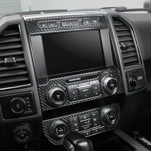 غطاء لوحة التحكم CD من BETTERHUMZ متوافق مع Ford F150 Raptor 2015-2020 من ألياف الكربون لوحدة التحكم المركزية للسيارة وملحقات الضبط الداخلي (أسود) in Kuwait