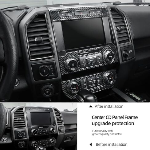 غطاء لوحة التحكم CD من BETTERHUMZ متوافق مع Ford F150 Raptor 2015-2020 من ألياف الكربون لوحدة التحكم المركزية للسيارة وملحقات الضبط الداخلي (أسود) in Kuwait