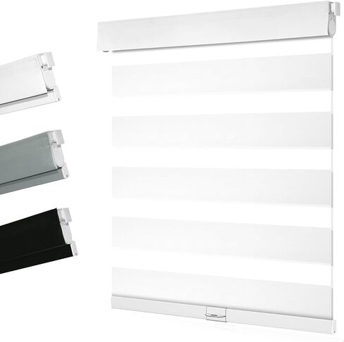 Boolegon No Drill No tools Zebra Shades, Filtering zebra blinds, Dual Layer Cordless Zebra Blinds, Privacy Protection window blinds, Light control window shades, Easy to install , Grey, 34.5"W x 64"H in Kuwait