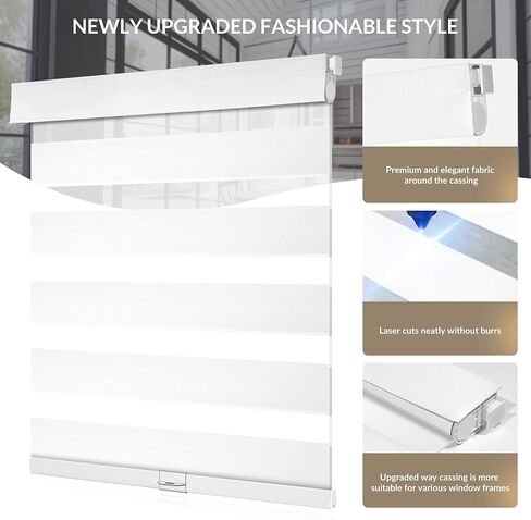 Boolegon No Drill No tools Zebra Shades, Filtering zebra blinds, Dual Layer Cordless Zebra Blinds, Privacy Protection window blinds, Light control window shades, Easy to install , Grey, 34.5"W x 64"H in Kuwait