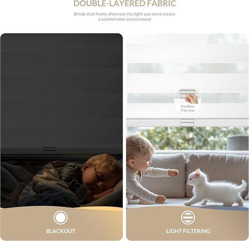 Boolegon No Drill No tools Zebra Shades, Filtering zebra blinds, Dual Layer Cordless Zebra Blinds, Privacy Protection window blinds, Light control window shades, Easy to install , Grey, 34.5"W x 64"H in Kuwait