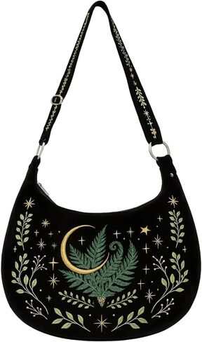 Crescent Shoulder Bags for Women – Cute Gothic Hobo Tote Handbag with Moon & Star Embroidery, Crossbody Purses in Kuwait
