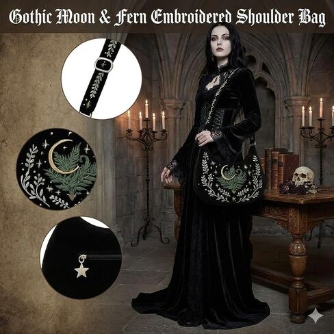 Crescent Shoulder Bags for Women – Cute Gothic Hobo Tote Handbag with Moon & Star Embroidery, Crossbody Purses in Kuwait