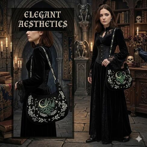 Crescent Shoulder Bags for Women – Cute Gothic Hobo Tote Handbag with Moon & Star Embroidery, Crossbody Purses in Kuwait