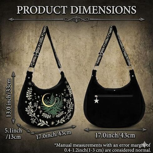 Crescent Shoulder Bags for Women – Cute Gothic Hobo Tote Handbag with Moon & Star Embroidery, Crossbody Purses in Kuwait