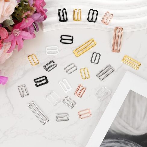 420PCS 8mm/12mm 7 Colors Bra Strap Hooks Kit, 9 Shape Swimsuit Bra Strap Slide Rings Replacement Bathing Suit Clips Clasp Adjustment Slider for Back Slip Dress Swimsuit Tops Lingerie in Saudi Arabia